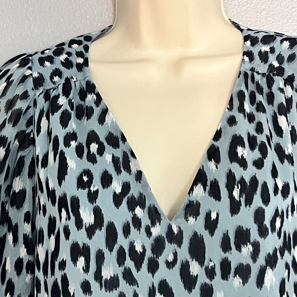 Ann Taylor Loft Blue Leopard Print Mini Dress Lightweight Long Sleeves Small - Picture 6 of 8